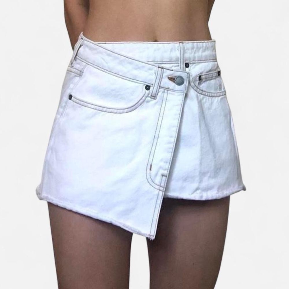100% cotton Carmar Denim white asymmetrical mini skirt